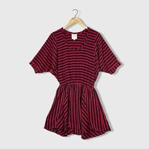 Mason Striped Silk Mini Dress Womens 4 Red Black Striped Empire Waist Gothabilly